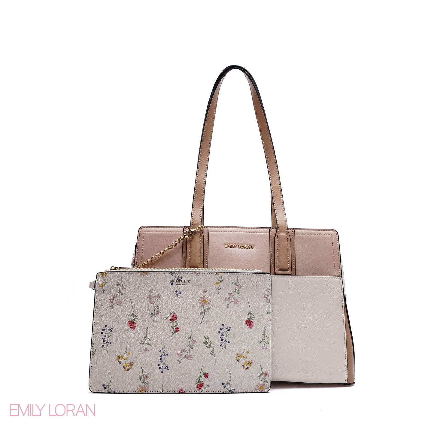 EMBOSSED FLORAL HANDBAG WITH SNAKESKIN POUCH