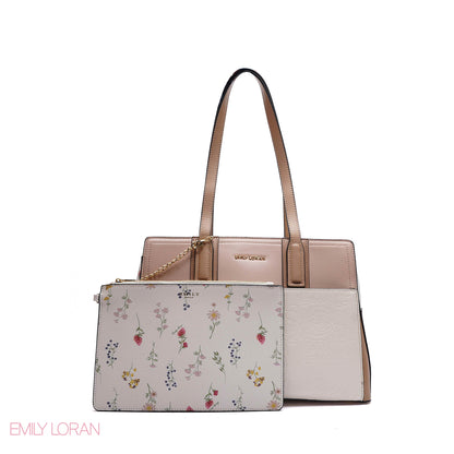 EMBOSSED FLORAL HANDBAG WITH SNAKESKIN POUCH