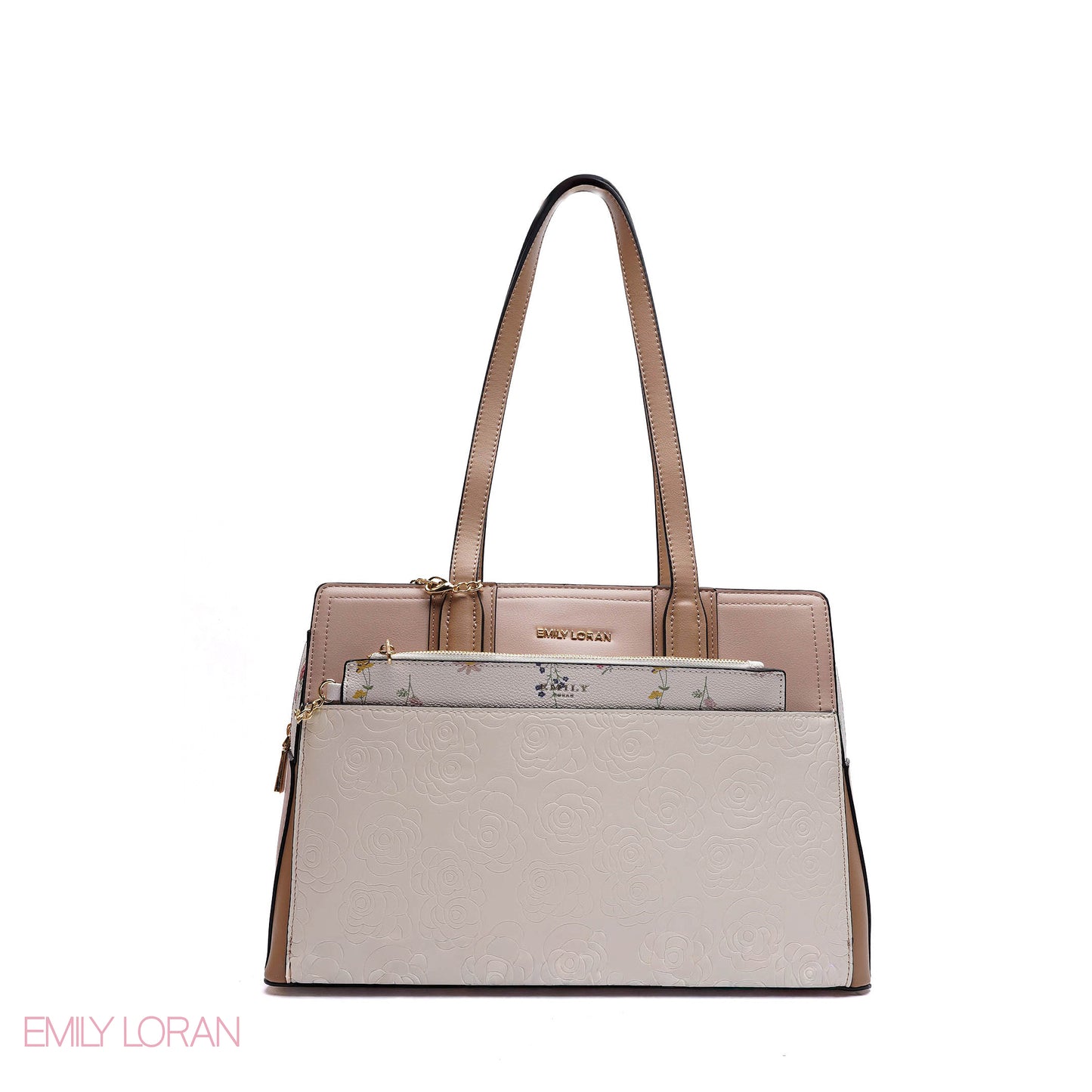 EMBOSSED FLORAL HANDBAG WITH SNAKESKIN POUCH