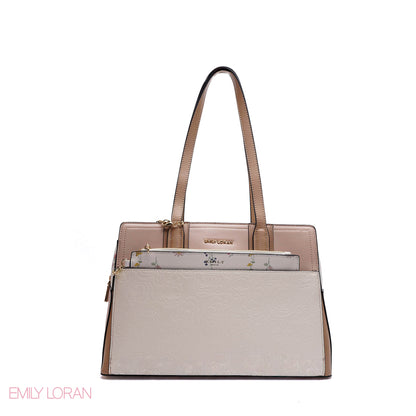 EMBOSSED FLORAL HANDBAG WITH SNAKESKIN POUCH