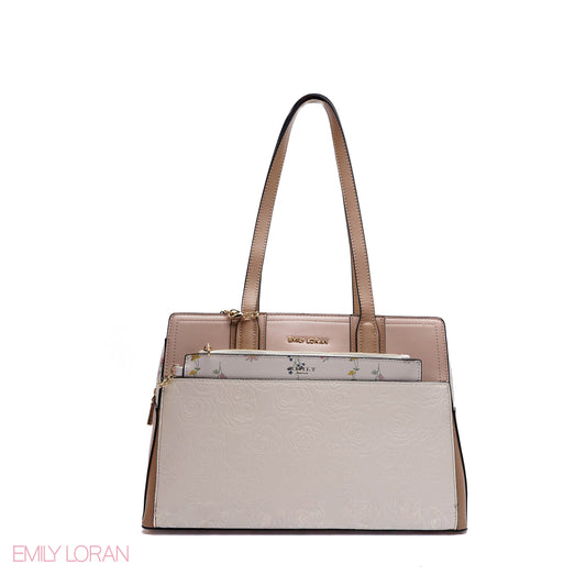 EMBOSSED FLORAL HANDBAG WITH SNAKESKIN POUCH