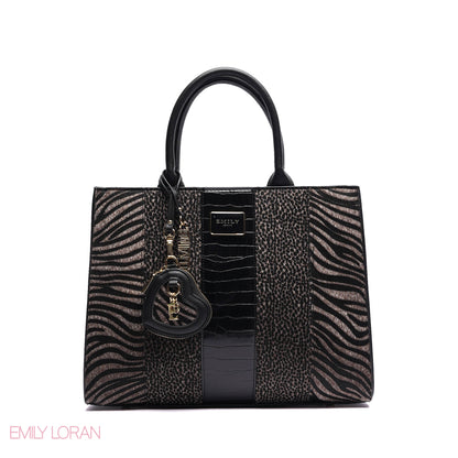 ELEGANT STRUCTURE TOTE BAG WITH DETACHABLE STRAP AND HEART CHARM - LARGE