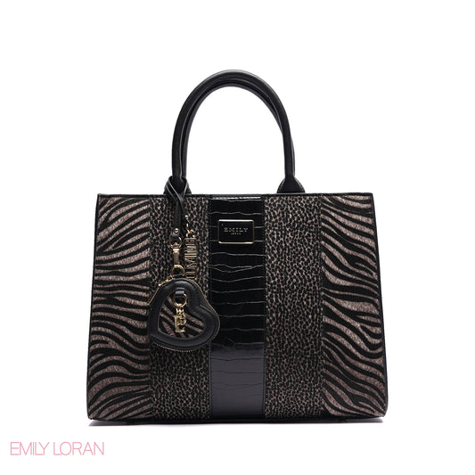 ELEGANT STRUCTURE TOTE BAG WITH DETACHABLE STRAP AND HEART CHARM - LARGE