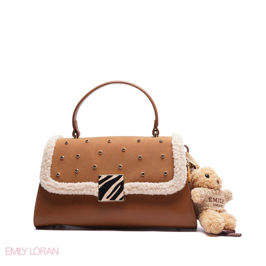 CROSSBODY-BAG WITH SIMPLR FUR , CRISTAL DESIGN WITH TEDDY BEAR - MEDIUM