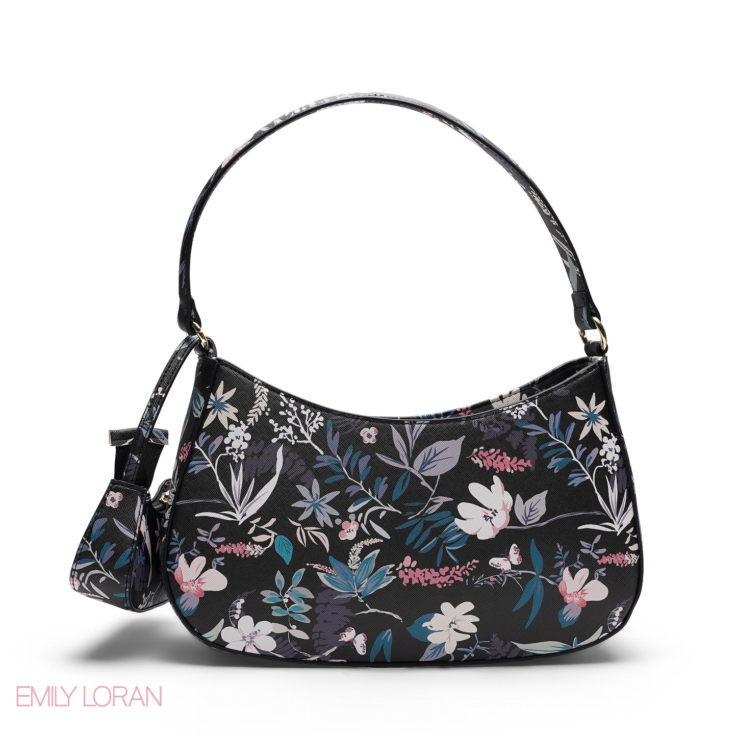BLACK FLORAL SHOULDER HOBO BAG WITH MINI BAG