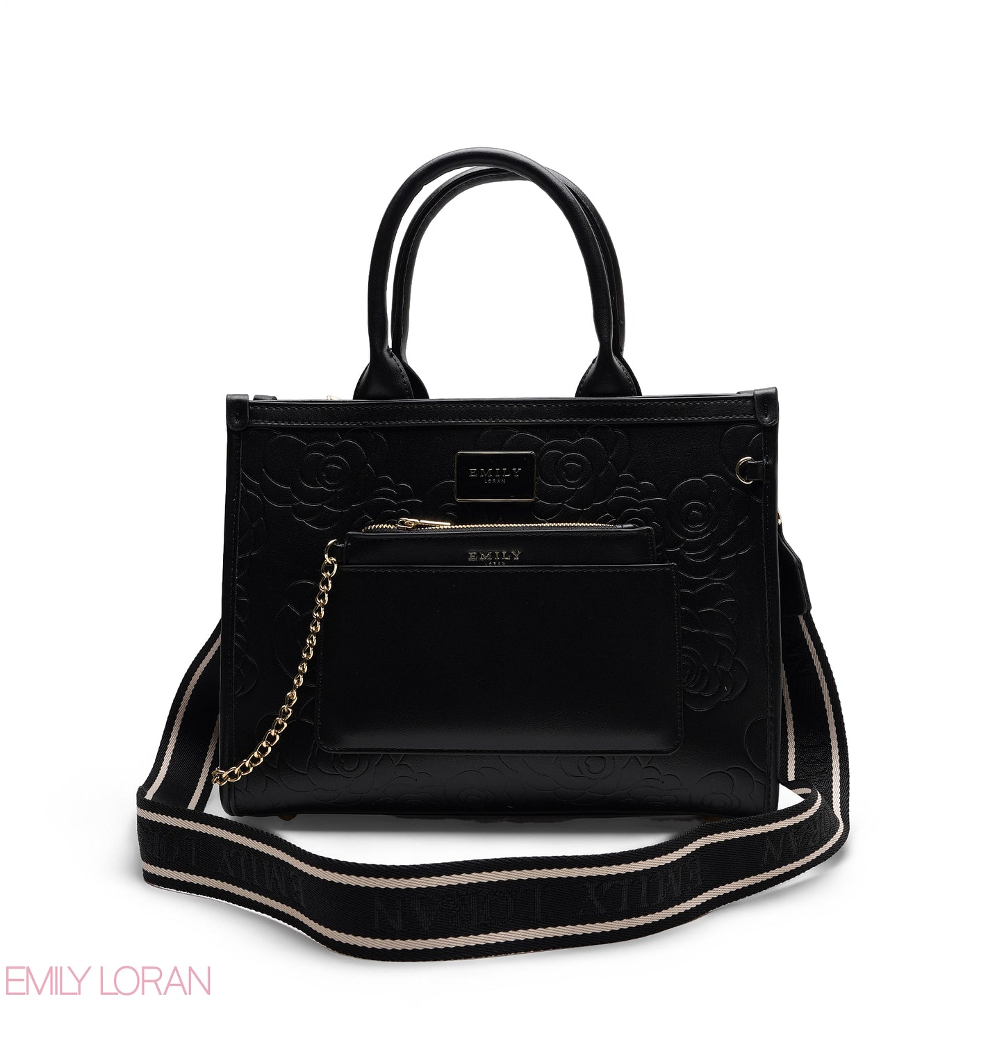 EMBOSSED ROSE TOTE WITH BRANDED STRAP BAG - MEDIUM