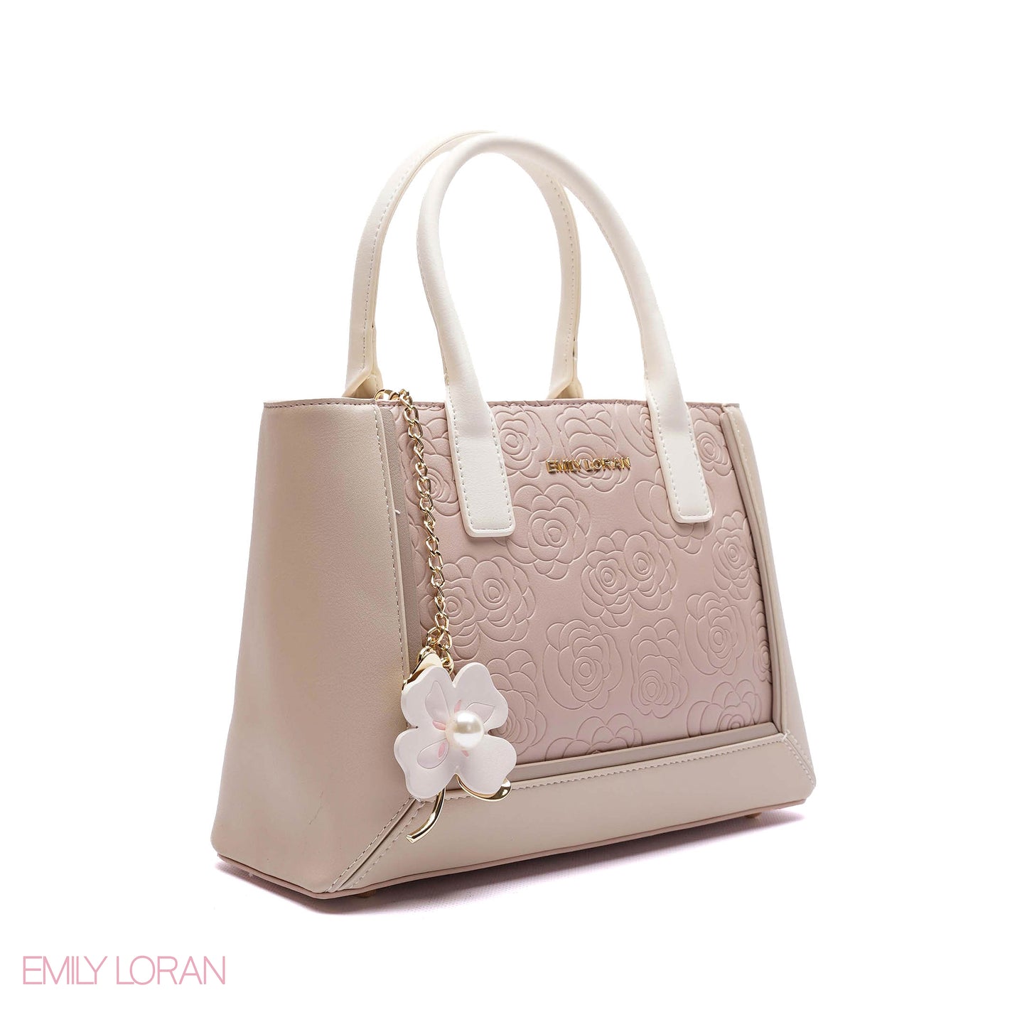 EMBOSSED FLORAL PANELLED SATCHEL BAG - SMALL