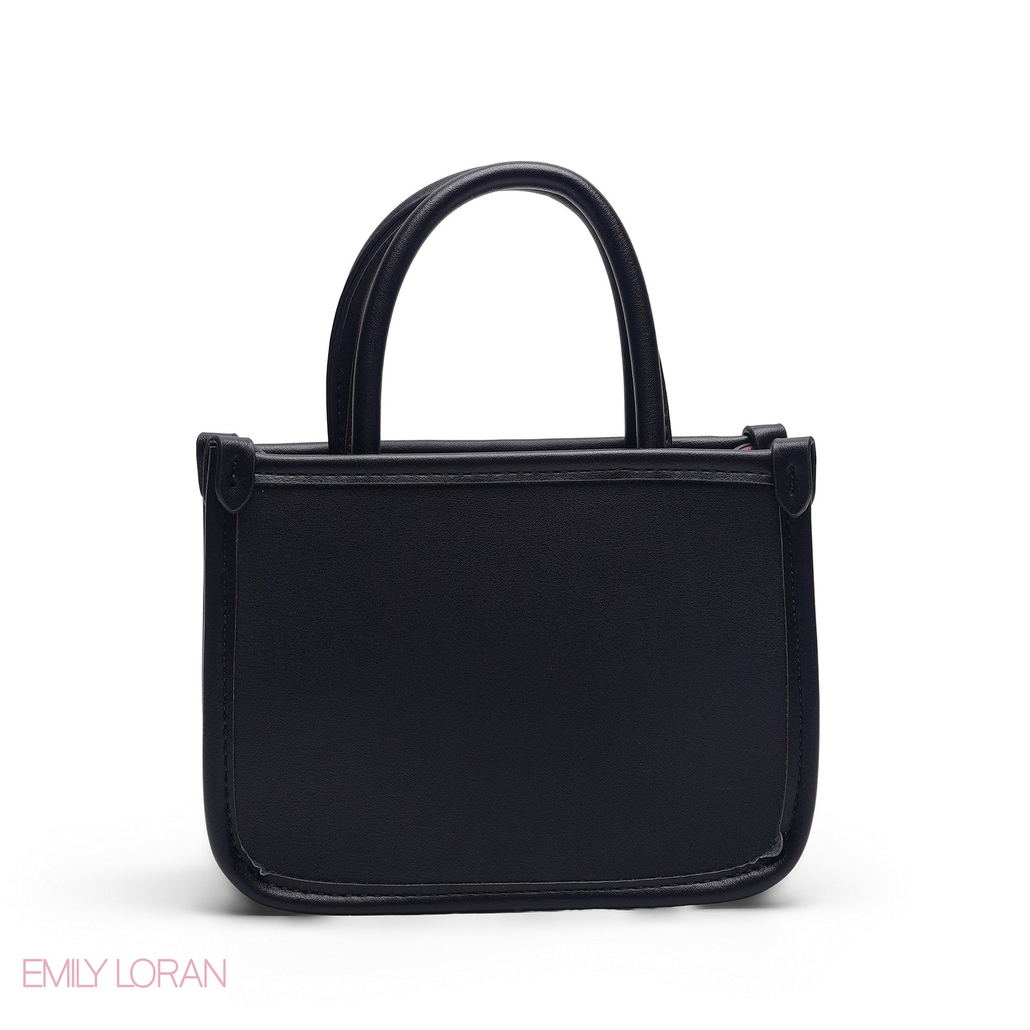 MINI BLACK BAG WITH FLORAL SIDE TRIM & GOLD METAL STRAP