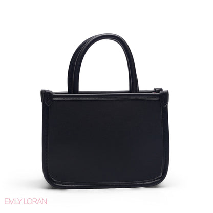 MINI BLACK BAG WITH FLORAL SIDE TRIM & GOLD METAL STRAP