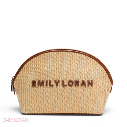 CHIC STRIPPED MAKEUP BAG WITH EMBOSSED LOGO