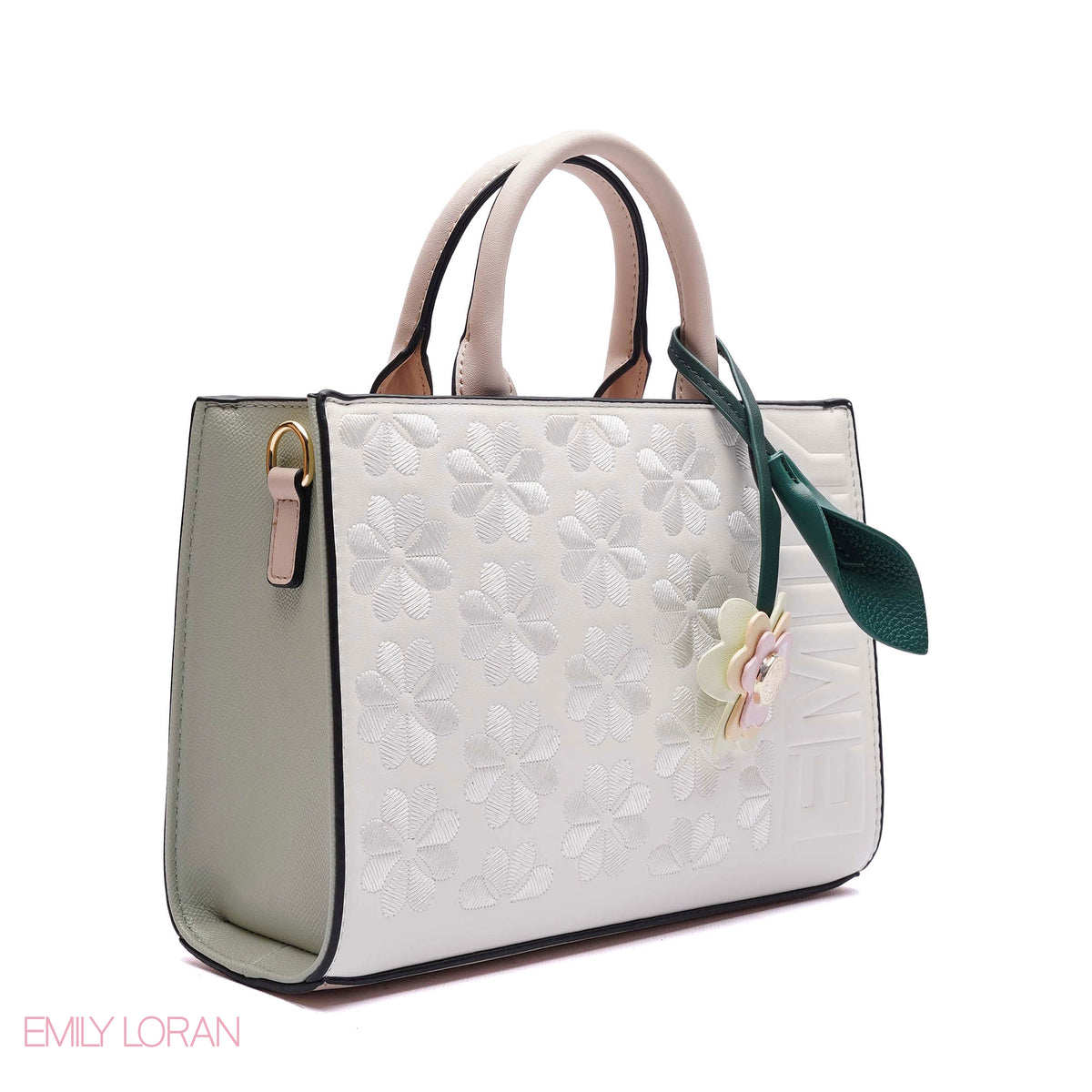 HANDBAG EMBOSSED BRAND DETAILING WITH CHARM - SMALL