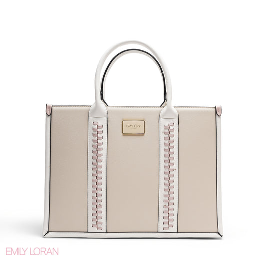 BEIGE TOTE BAG WITH SCARF AND POCKET