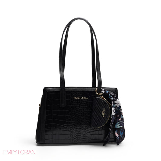 REFINED TOP HANDLE TOTE WITH EXOTIC CROC-EMBOSSED TEXTURE BAG