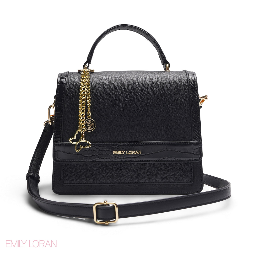 BLACK CROCODILE SATCHEL BAG