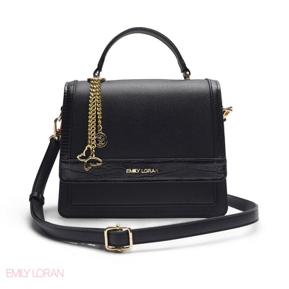 BLACK CROCODILE SATCHEL BAG
