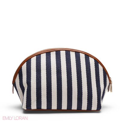 CHIC STRIPPED MAKEUP BAG WITH EMBOSSED LOGO