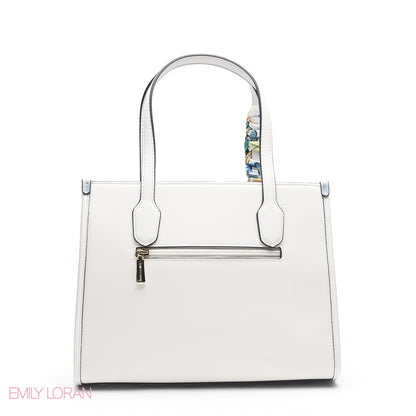 WHITE TOTE WITH BLUE & YELLOW ACCENTS - LARGE