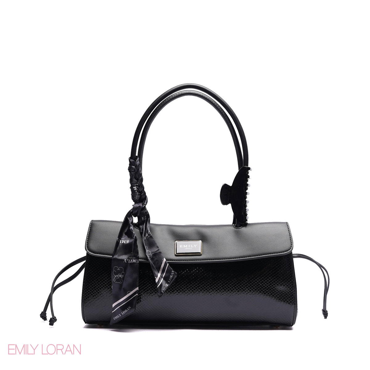 SHOULDER BAG SHINE SNAKE STRUCTURE LEATHER WITH SIMPLE SCARF AND BOOKLET - MEDIUM