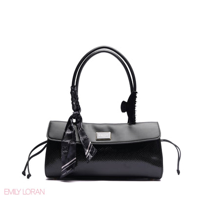 SHOULDER BAG SHINE SNAKE STRUCTURE LEATHER WITH SIMPLE SCARF AND BOOKLET - MEDIUM