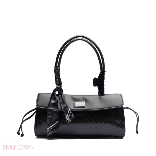 SHOULDER BAG SHINE SNAKE STRUCTURE LEATHER WITH SIMPLE SCARF AND BOOKLET - MEDIUM