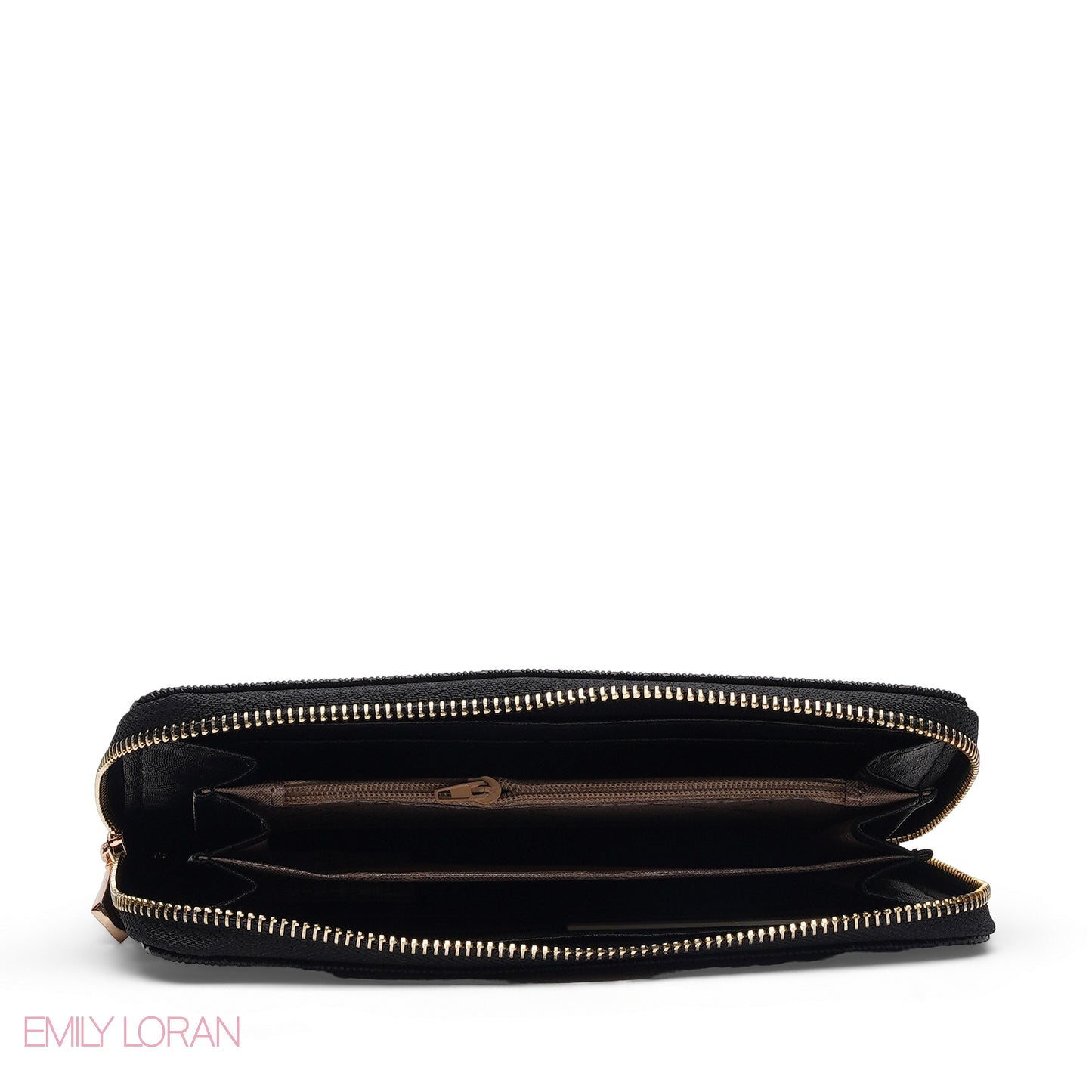 BLACK QUILTED LOGO ZIP-AROUND WALLET