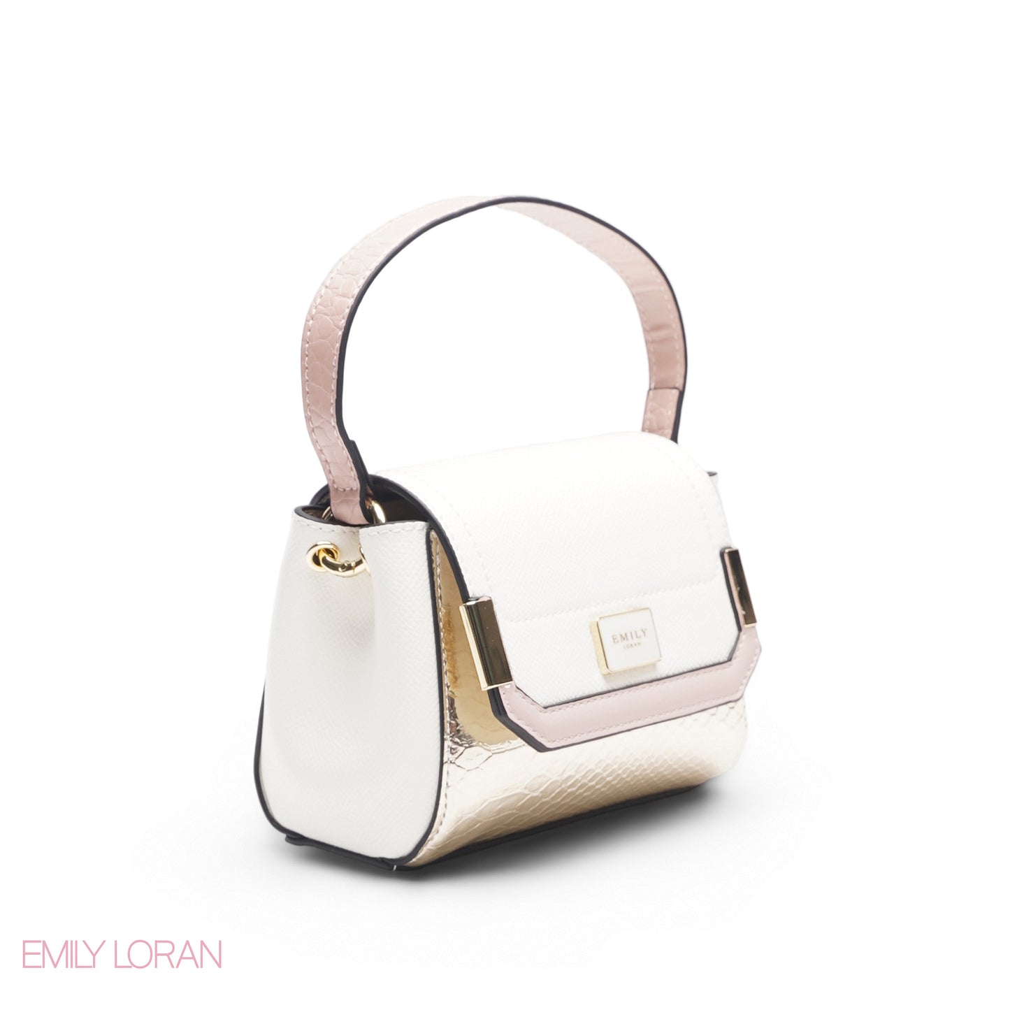 MINI WHITE SOLID FLAP BAG WITH GOLD METAL STRAP