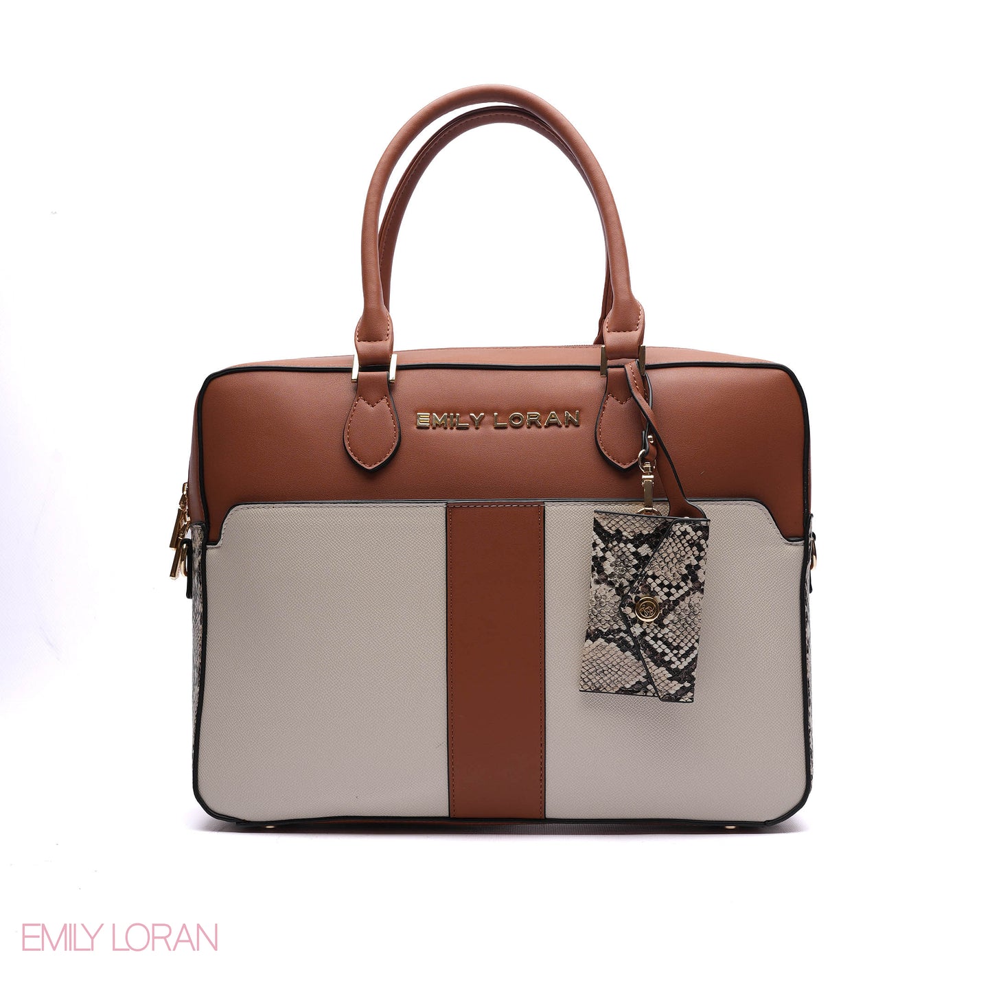LAPTOP HANDBAG SNAKE PRINT WITH POUCH - LARGE