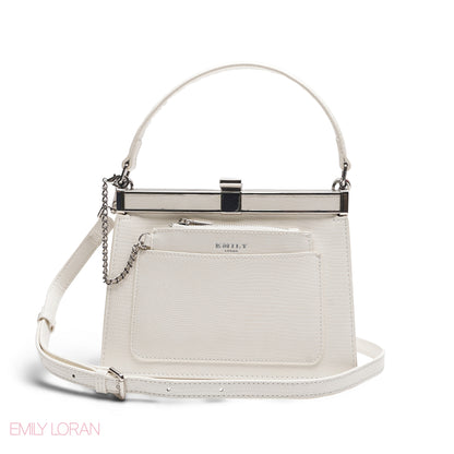 EMILY SOLID WHITE TEXTURED FRAME BAG WITH MINI POUCH - MED