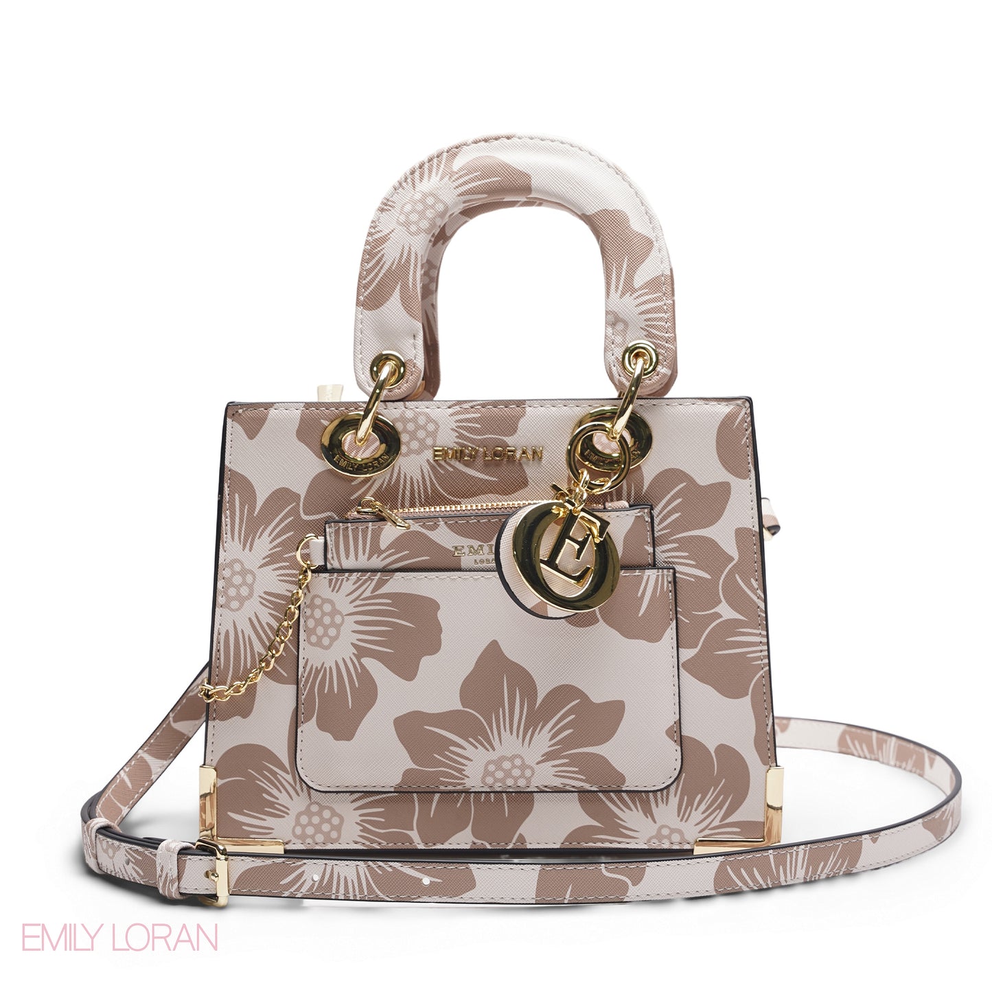 BEIGE & TAN FLORAL LADY TOTE WITH POUCH
