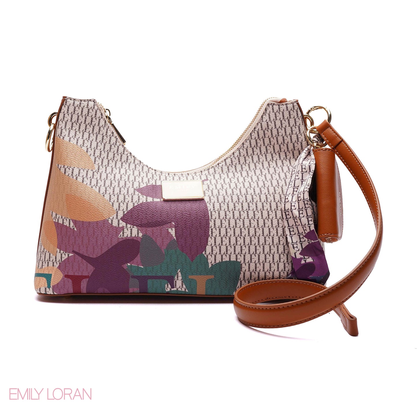 ELEGANT MONOGRAM PRINT SHOULDER BAG