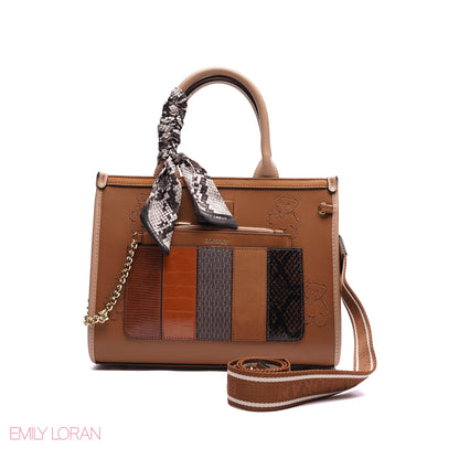 STRUCTURED TOTE BAG ADJUSTABLE SHOULDER STRAP WITH POUCH AND SCARF - MEDIUM