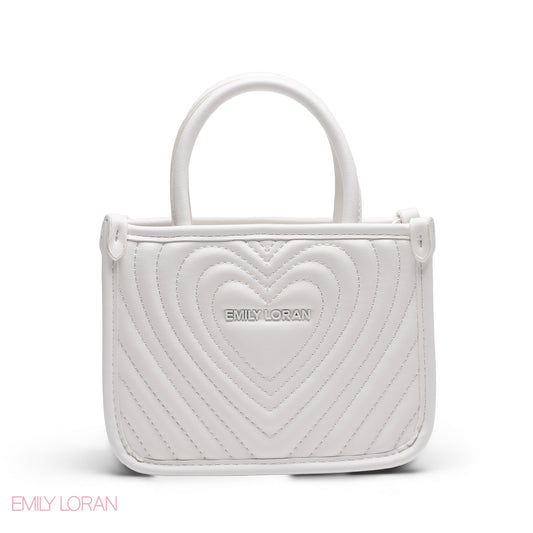 MINI WHITE BAG WITH FLORAL SIDE TRIM & GOLD METAL STRAP