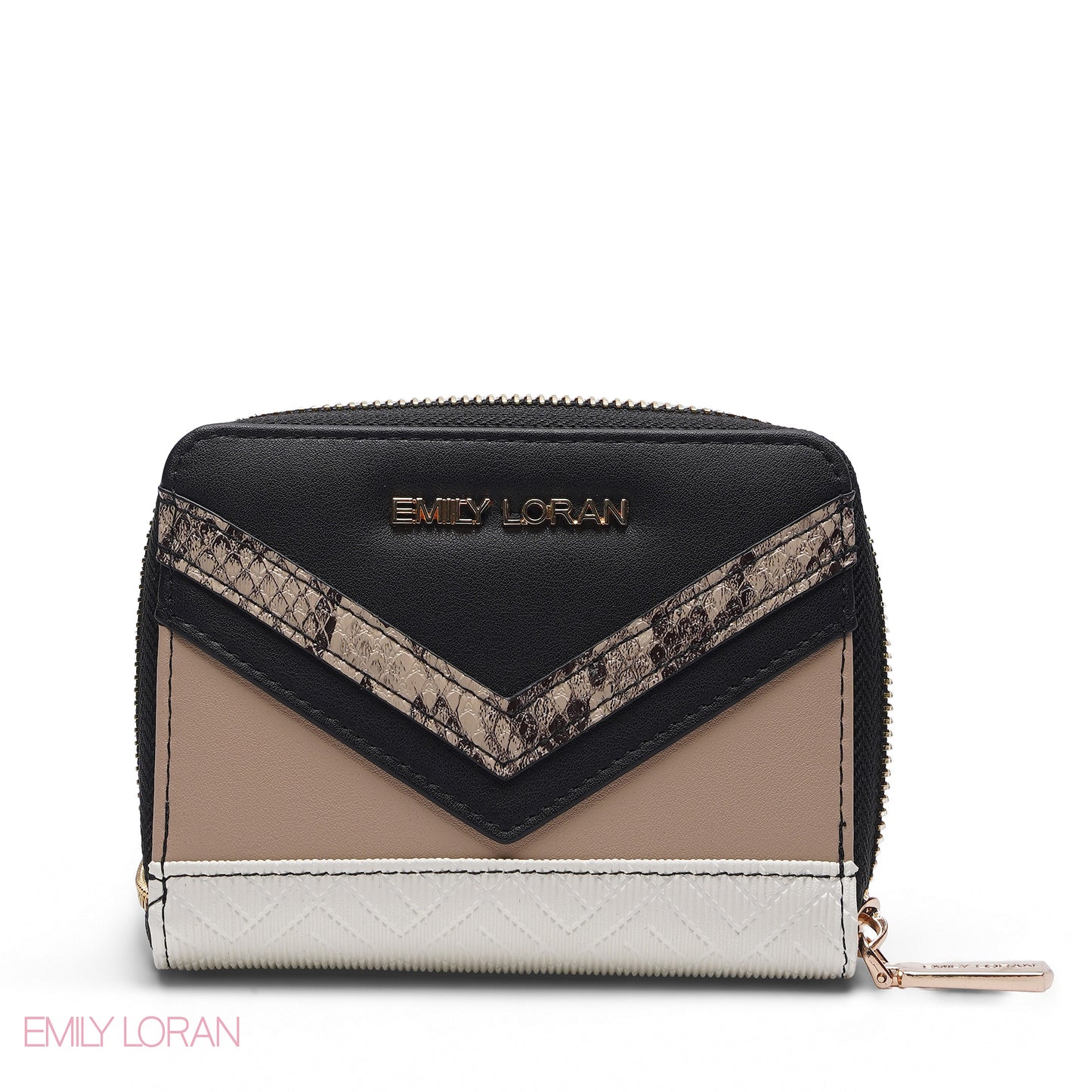 BLACK & BEIGE ZIP-AROUND WALLET