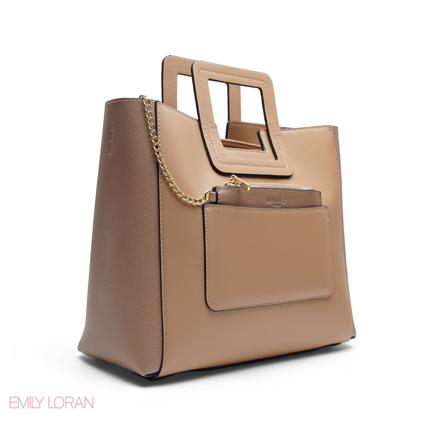 BEIGE TEXTURED LEATHER TOTE AND FLORAL POUCH BAG