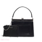 EMILY SOLID BLACK SNAKESKIN FRAME BAG WITH MINI POUCH - MED