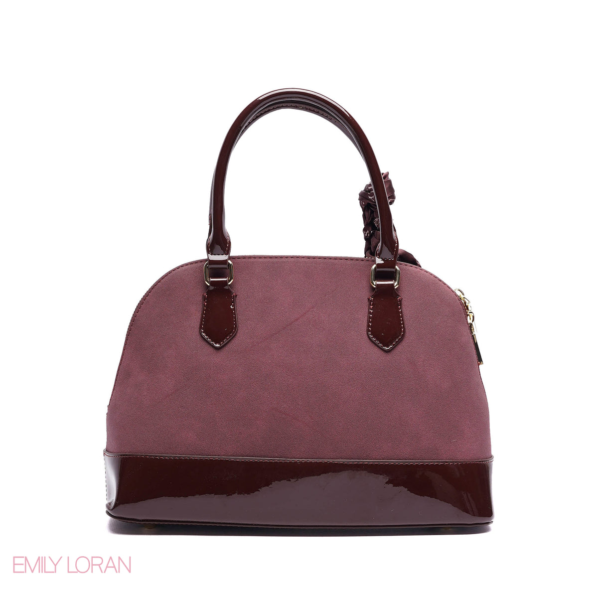ROUNDED HANDBAG SHINE LEATHER WITH GOLD CHAIN AND SCARF - LARGE