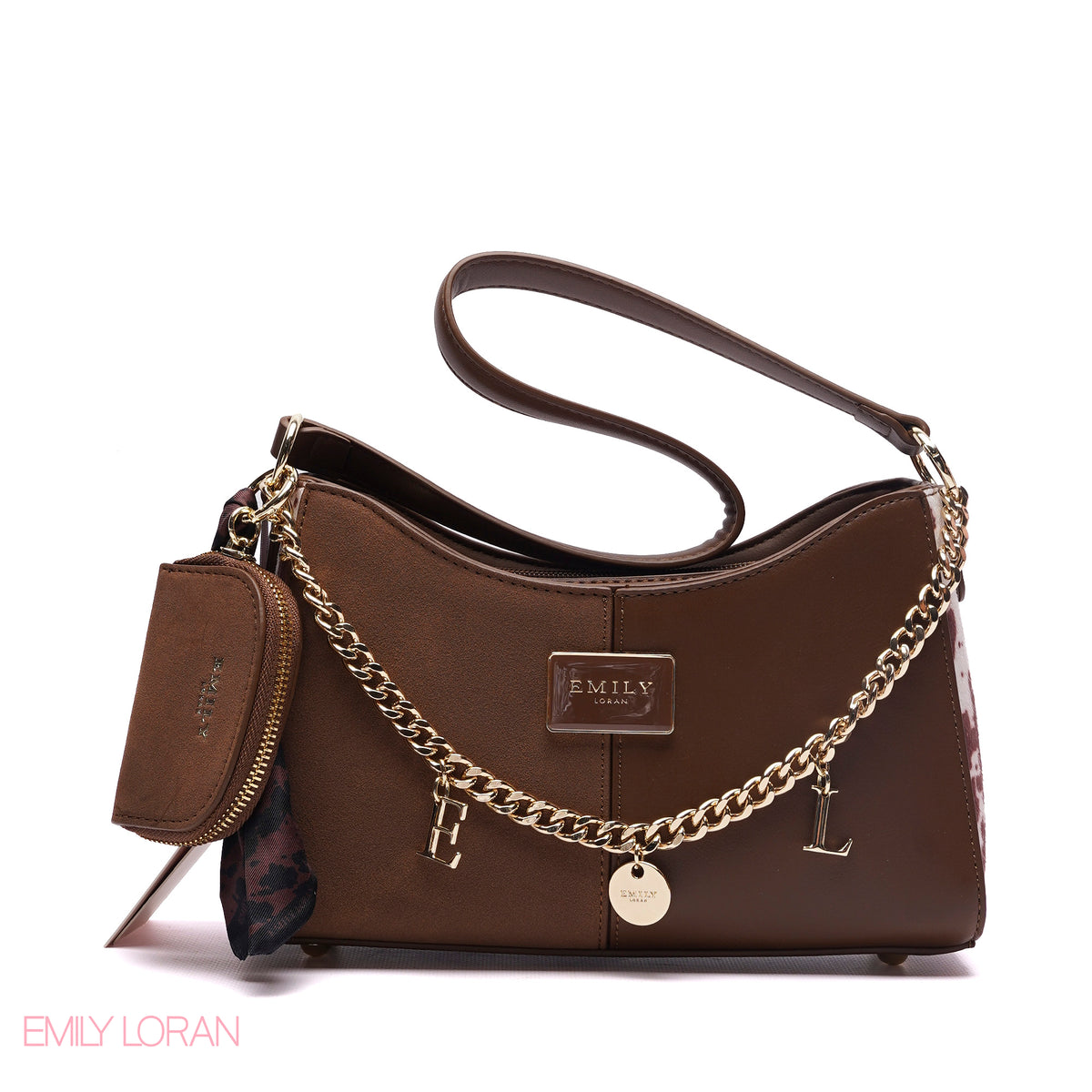 CHIC TWO-TONE SHOULDER BAG SET WITH CHAIN , POUCH AND SCARF