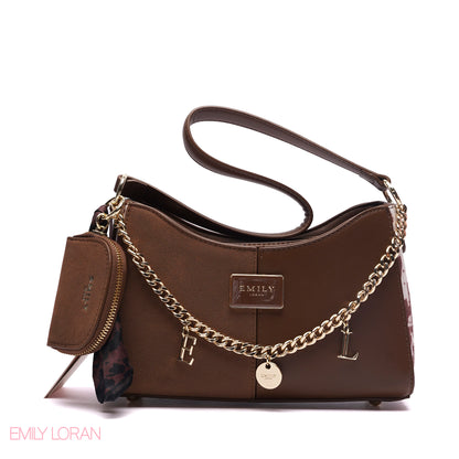 CHIC TWO-TONE SHOULDER BAG SET WITH CHAIN , POUCH AND SCARF