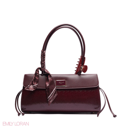 SHOULDER BAG SHINE SNAKE STRUCTURE LEATHER WITH SIMPLE SCARF AND BOOKLET - MEDIUM