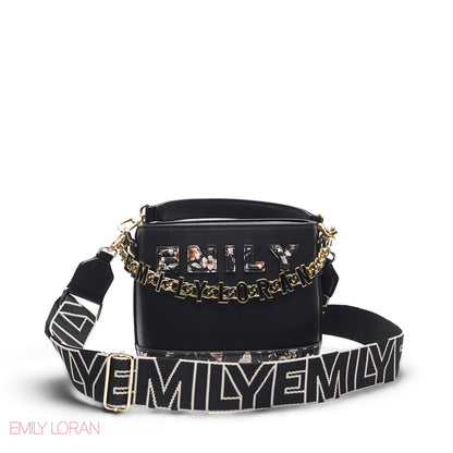 BLACK FLORAL TOTE WITH GOLD CHAIN & STRAP
