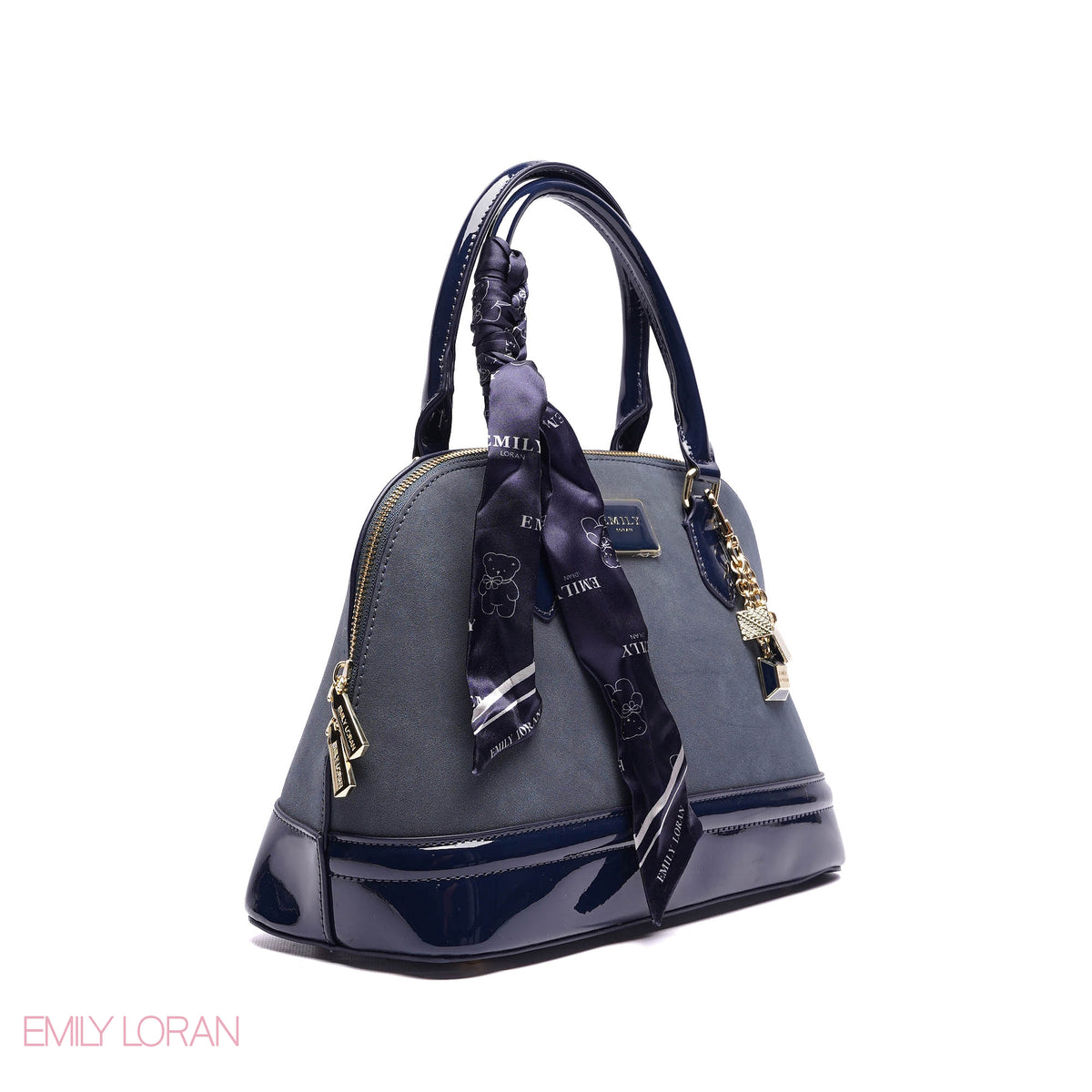 ROUNDED HANDBAG SHINE LEATHER WITH GOLD CHAIN AND SCARF - LARGE