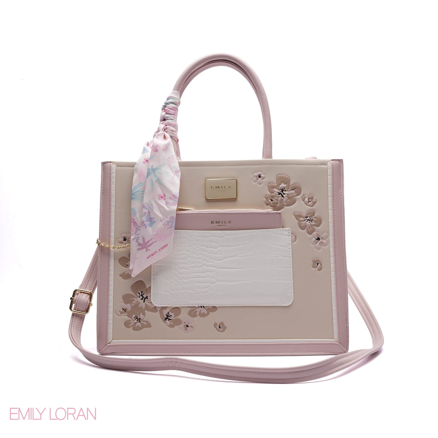 FLORAL EMBROIDERED HANDBAG WITH POUCH
