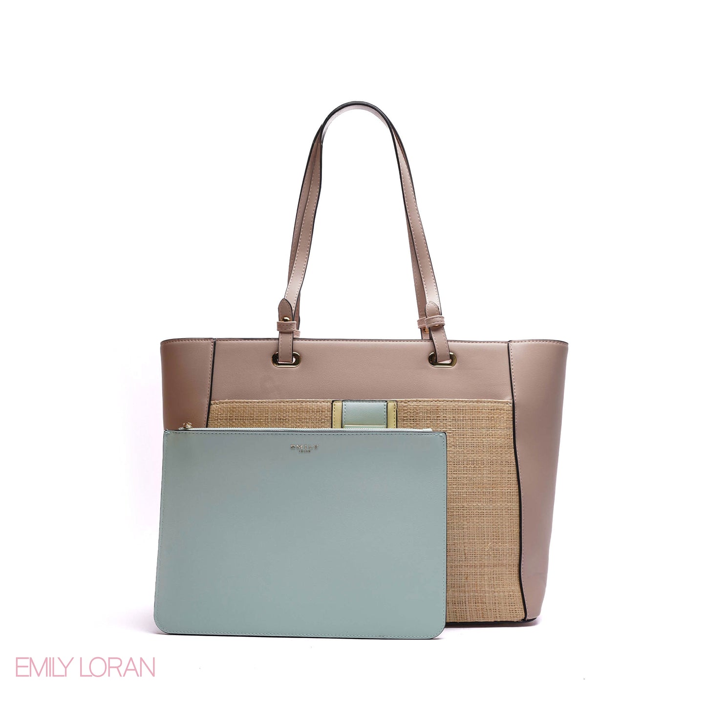 SHOULDER BAG MIX STROW AND LETHER WITH POUCH - LARGE