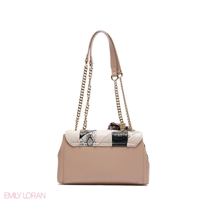 ELEGANT LEATHER SHOULDER BAG  WITH SCARF CHAIN STRAP - SMALL