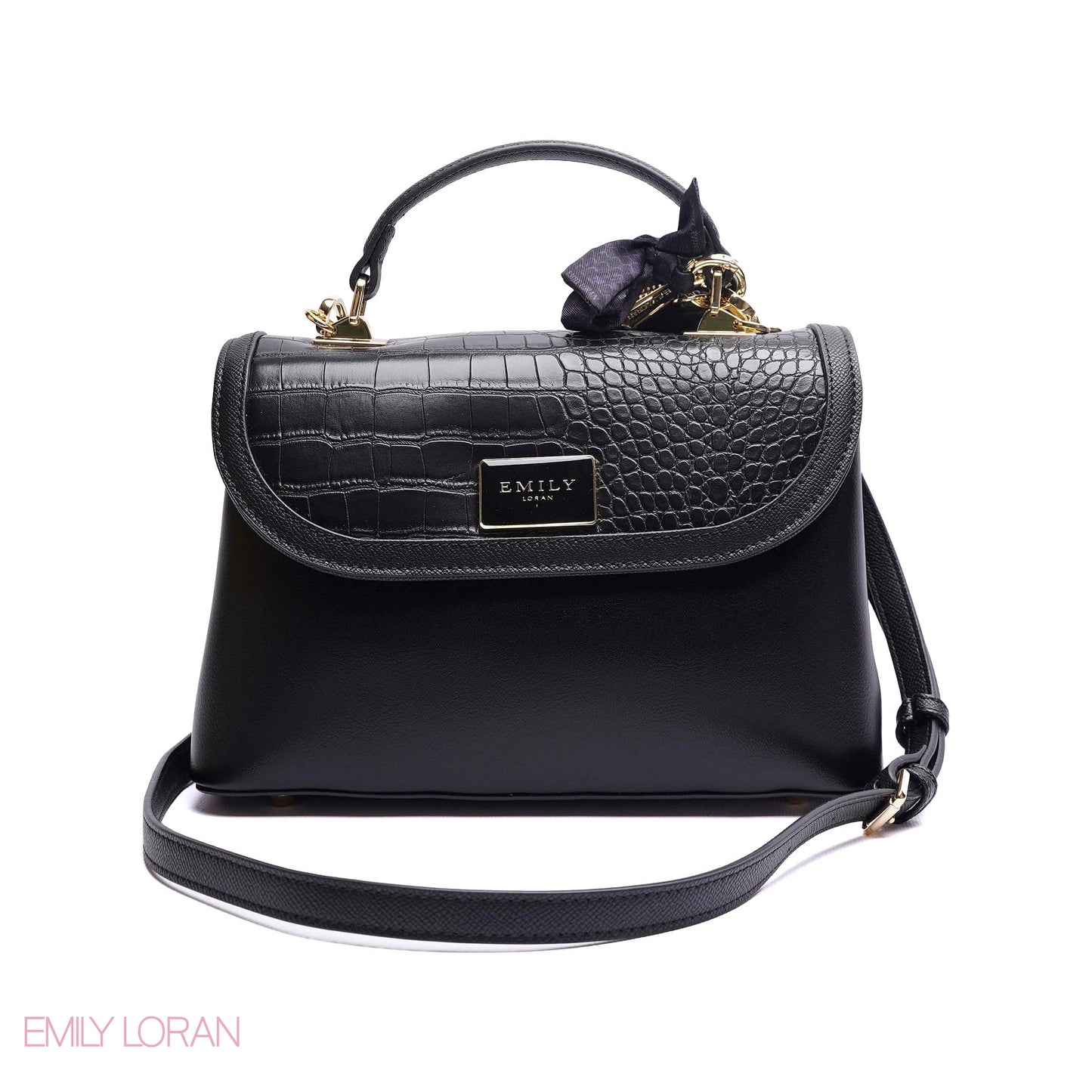 ELEGANT CROC TOP-HANDLE FLAP BAG