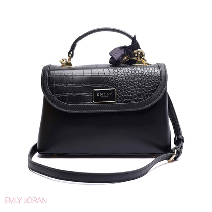 ELEGANT CROC TOP-HANDLE FLAP BAG