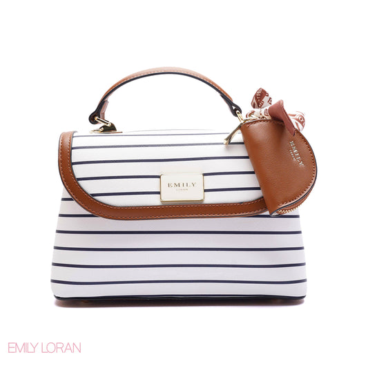 ELEGANT STRIPED TOP-HANDLE FLAP BAG