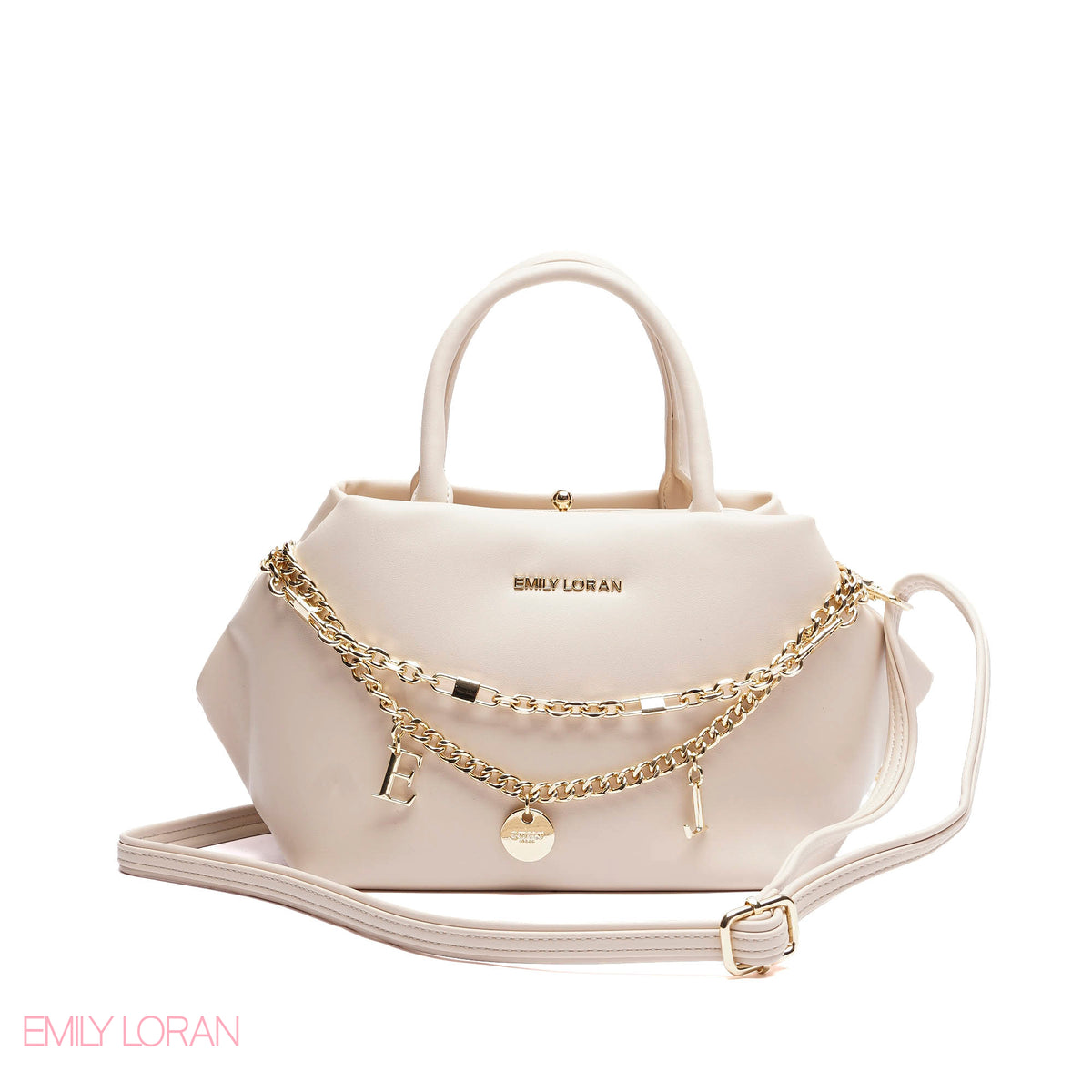 ELEGANT STRUCTURE SATCHEL WITH DETACHABLE STRAP AND GOLD CHARM - SMALL