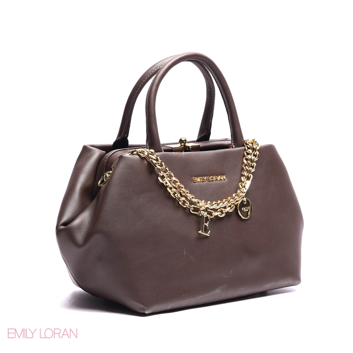 ELEGANT STRUCTURE SATCHEL WITH DETACHABLE STRAP AND GOLD CHARM - SMALL