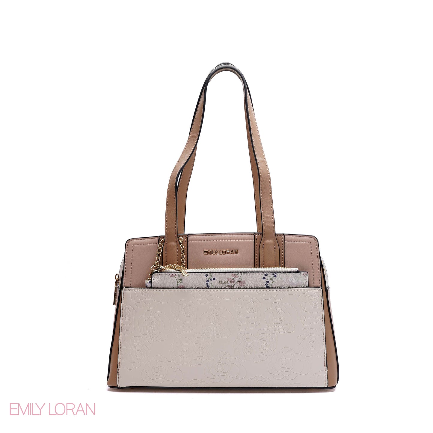 EMBOSSED FLORAL HANDBAG WITH SNAKESKIN POUCH